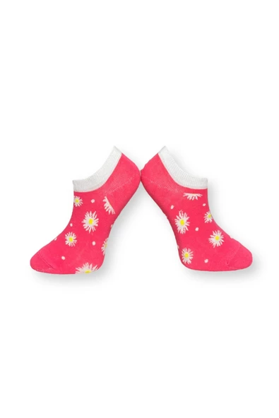 Me-vo Tekli Pembe Renkli Bay/Bayan Unisex Esnek Nem Alabilen Pamuklu Çiçek Desenli Patik Çorap - Resim 2