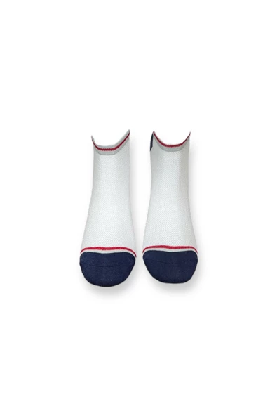Me-vo Tekli Beyaz Renkli Bay/Bayan Unisex Esnek Nem Alabilen Pamuklu Çizgili Patik Çorap - Resim 3