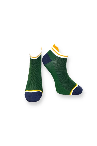 Me-vo Tekli Yeşil Renkli Bay/Bayan Unisex Esnek Nem Alabilen Pamuklu Çizgili Patik Çorap - Resim 2