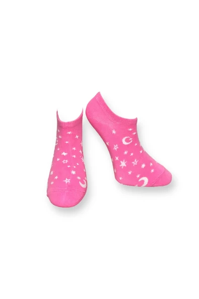 Me-vo Tekli Pembe Renkli Bay/Bayan Unisex Esnek Nem Alabilen Pamuklu Gökyüzü Desenli Patik Çorap