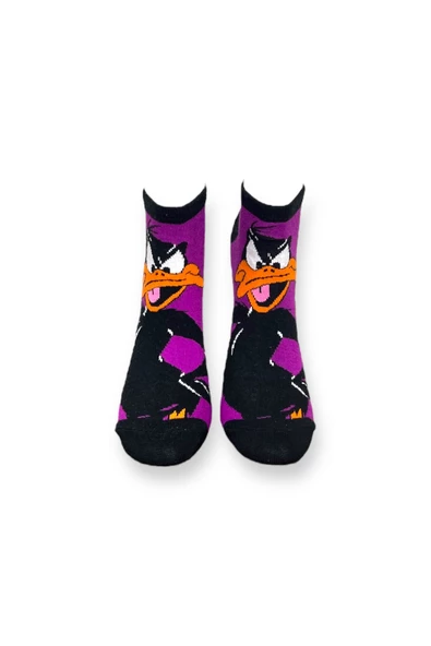 Me-vo Tekli Mor Renkli Bay/Bayan Unisex Esnek Nem Alabilen Pamuklu Çizgi Film Karakterli Patik Çorap ürün görseli
