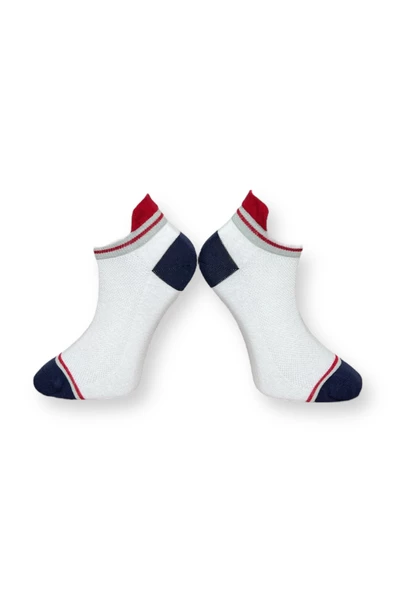 Me-vo Tekli Beyaz Renkli Bay/Bayan Unisex Esnek Nem Alabilen Pamuklu Çizgili Patik Çorap ürün görseli