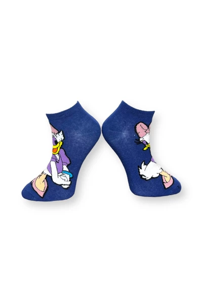 Me-vo Tekli Lacivert Renkli Bay/Bayan Unisex Esnek Nem Alabilen Pamuklu Çizgi Film Karakterli Patik Çorap - Resim 3