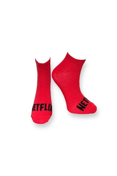 Me-vo Tekli Kırmızı Renkli Bay/Bayan Unisex Esnek Nem Alabilen Pamuklu Yazı İşlemeli Patik Çorap ürün görseli