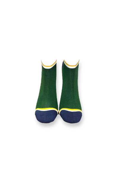 Me-vo Tekli Yeşil Renkli Bay/Bayan Unisex Esnek Nem Alabilen Pamuklu Çizgili Patik Çorap - Resim 3