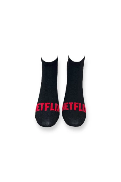 Me-vo Tekli Siyah Renkli Bay/Bayan Unisex Esnek Nem Alabilen Pamuklu Yazı İşlemeli Patik Çorap - Resim 3