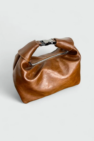 Me-vo Kadın Kahverengi Renkli Suni Deri El ve Omuz Çantası - Resim 2