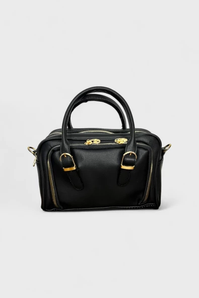 Me-vo Kadın Siyah Renkli 2 Fermuarlı El ve Omuz Çantası ürün görseli