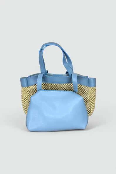 Me-vo Kadın Hasır Mavi Renkli Cüzdanlı El ve Omuz Çantası - Resim 2