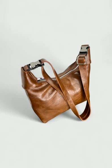 Me-vo Kadın Kahverengi Renkli Suni Deri El ve Omuz Çantası - Resim 3