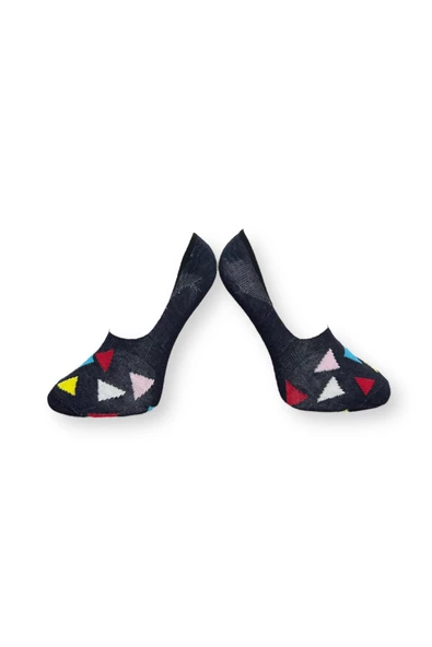 Me-vo Tekli Lacivert Renkli Bay/Bayan Unisex Esnek Nem Alabilen Pamuklu Geometri Desenli Babet Çorap - Resim 2