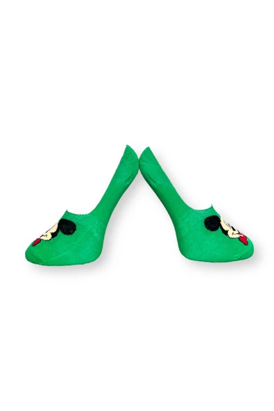 Me-vo Tekli Yeşil Renkli Bay/Bayan Unisex Esnek Nem Alabilen Pamuklu Çizgi Film Karakterli Babet Çorap - Resim 3