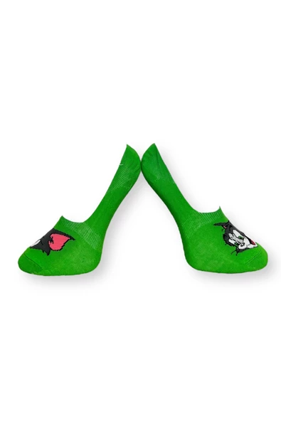 Me-vo Tekli Yeşil Renkli Bay/Bayan Unisex Esnek Nem Alabilen Pamuklu Çizgi Film Karakterli Babet Çorap - Resim 3
