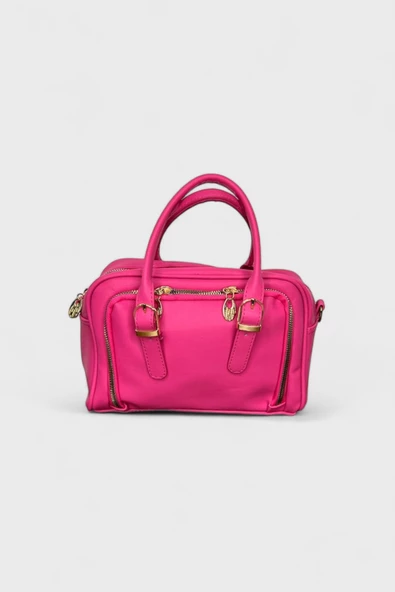 Me-vo Kadın Pembe Renkli 2 Fermuarlı El ve Omuz Çantası ürün görseli