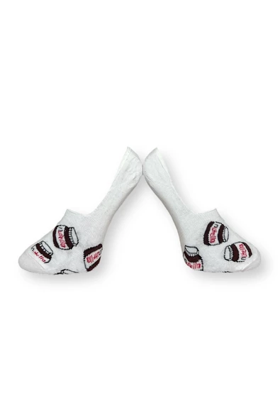 Me-vo Tekli Beyaz Renkli Bay/Bayan Unisex Esnek Nem Alabilen Pamuklu Çikolata Desenli Babet Çorap - Resim 3