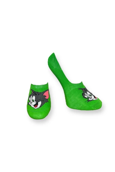 Me-vo Tekli Yeşil Renkli Bay/Bayan Unisex Esnek Nem Alabilen Pamuklu Çizgi Film Karakterli Babet Çorap ürün görseli