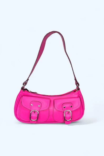 Me-vo Kadın Pembe Renkli Suni Deri Mini Boy 2 Küçük Cepli Çanta ürün görseli