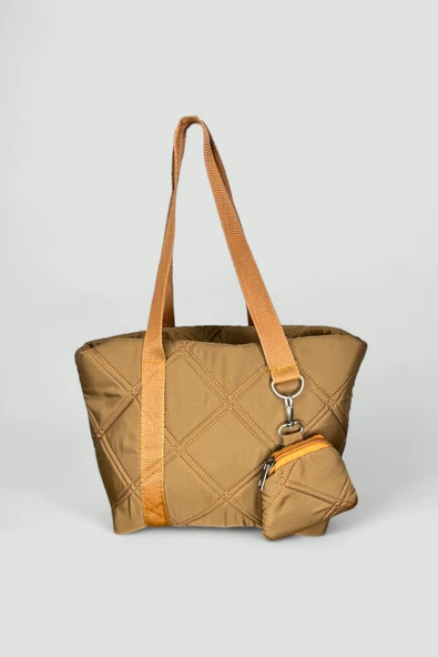 Me-vo Kadın Kahverengi Renkli Orta Boy Paraşüt Kumaş Çarpaz Askılı El ve Omuz Çantası ürün görseli