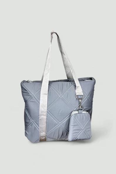 Me-vo Kadın Gri Renkli Orta Boy Paraşüt Kumaş Çarpaz Askılı El ve Omuz Çantası ürün görseli