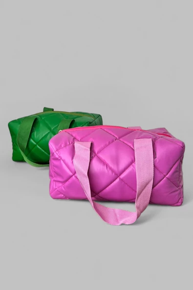 Me-vo Kadın Suni Deri Pembe Renkli Paraşüt El ve Omuz Çantası - Resim 4