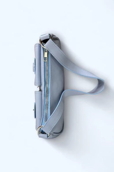 Me-vo Kadın Mavi Renkli Suni Deri Mini Boy 2 Küçük Cepli Çanta - Resim 3