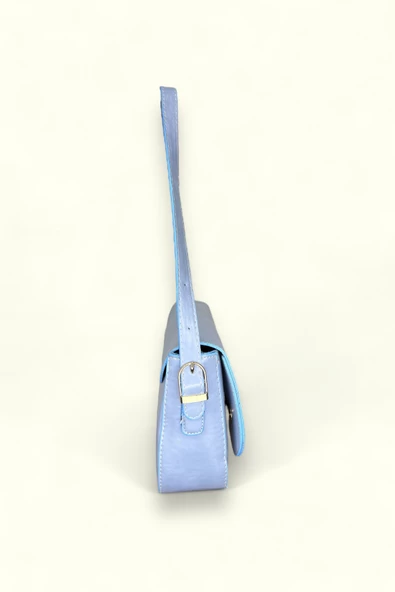 Me-vo Kadın Mavi Renkli Suni Deri Küçük Boy Baget Çanta - Resim 2