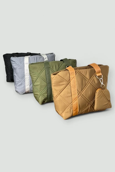 Me-vo Kadın Kahverengi Renkli Orta Boy Paraşüt Kumaş Çarpaz Askılı El ve Omuz Çantası - Resim 4