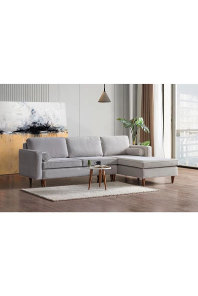 Vipa Home Cord Rio Gri R+2 Sol Köşe Koltuk Takımı, İskandinav , Konforlu Salon ve Oturma Odaları için - 3