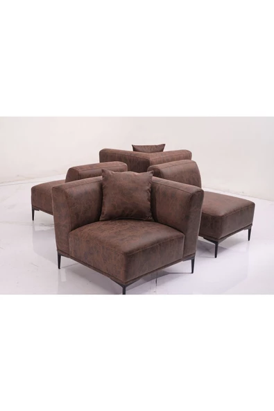 Vipa Home New York İkili  Modül Koltuk, Harmony, Comfort Plus ,Ofis Salon ve Oturma Odası için Kahverengi K+K - 3