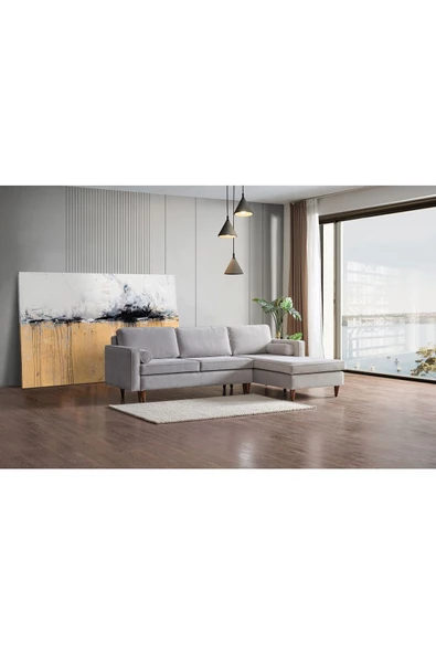 Vipa Home Cord Rio Gri R+2 Sol Köşe Koltuk Takımı, İskandinav , Konforlu Salon ve Oturma Odaları için - 4