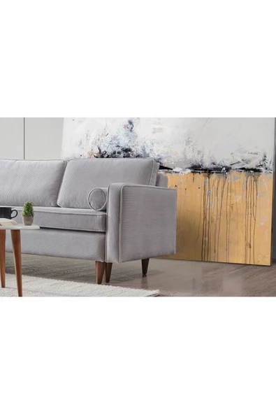 Vipa Home Cord Rio Gri R+2 Sol Köşe Koltuk Takımı, İskandinav , Konforlu Salon ve Oturma Odaları - 6
