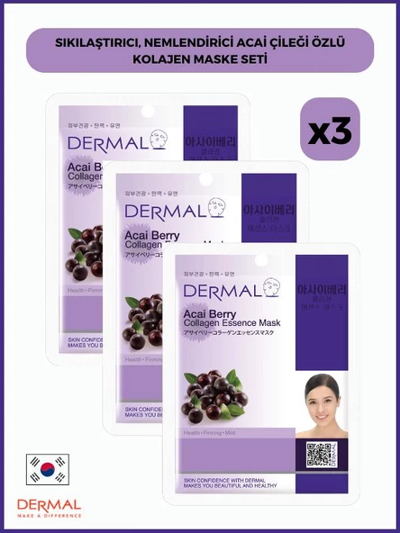 Dermal Sıkılaştırıcı, Nemlendirici Acai Çileği Özlü Kollajen Maske 23 Gr 3 Adet