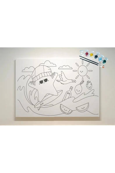 dudu ahşap 25x35 Resimli Tuval Çocuk Boyama Seti-Deniz Yıldızı-6 renk akrilik boya ve 2 adet fırça - 3