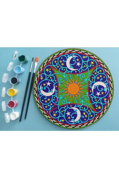 2Li Mandala Boyama Seti- 2 DESENLİ PLAKA-6 RENK AKRİLİK BOYA-2 ADET FIRÇA - 3