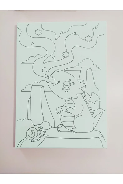 dudu ahşap 25x35 Resimli Tuval Çocuk Boyama Seti- Ejderha-6 renk akrilik boya ve 2 fırça adet fırça - 7