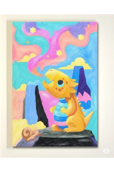 dudu ahşap 25x35 Resimli Tuval Çocuk Boyama Seti- Ejderha-6 renk akrilik boya ve 2 fırça adet fırça - 2