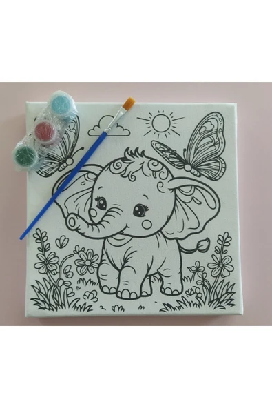 dudu ahşap 20x20 Resimli Tuval Çocuk Boyama Seti- Sevimli Tavşan 3 Akrilik Boya+ 1 Fırça ile birlikte - 4