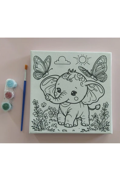 dudu ahşap 20x20 Resimli Tuval Çocuk Boyama Seti- Sevimli Tavşan 3 Akrilik Boya+ 1 Fırça ile birlikte - 5