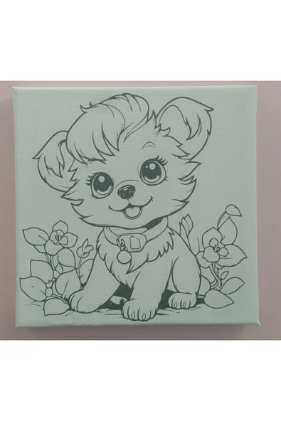 dudu ahşap 20x20 Resimli Tuval Çocuk Boyama Seti- Sevimli Köpek-2 3 Akrilik Boya+ 1 Fırça ile birlikte - 2