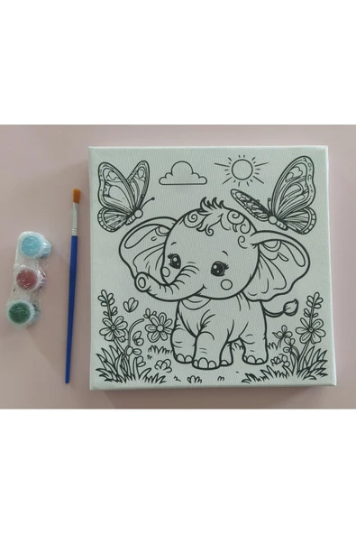 dudu ahşap 20x20 Resimli Tuval Çocuk Boyama Seti- Sevimli Tavşan 3 Akrilik Boya+ 1 Fırça ile birlikte - 6