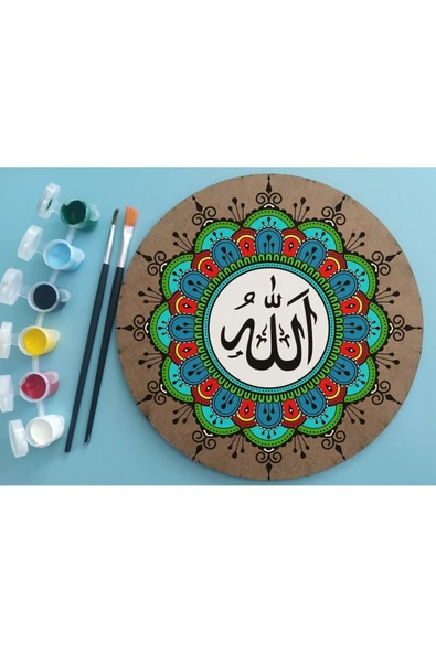 dudu ahşap 2Li Mandala Boyama Seti- 2 DESENLİ PLAKA-6 RENK AKRİLİK BOYA-2 ADET FIRÇA - 4