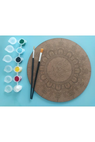 dudu ahşap 2Li Mandala Boyama Seti- 2 DESENLİ PLAKA-6 RENK AKRİLİK BOYA-2 ADET FIRÇA - 5