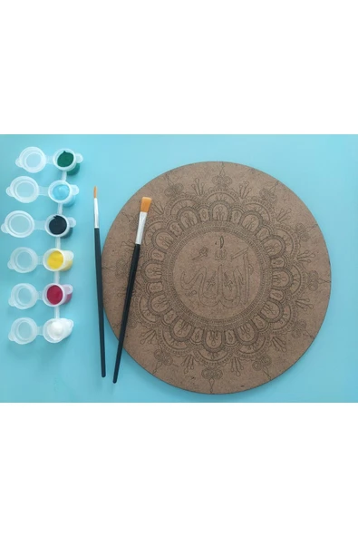 dudu ahşap 2Li Mandala Boyama Seti- 2 DESENLİ PLAKA-6 RENK AKRİLİK BOYA-2 ADET FIRÇA - 3