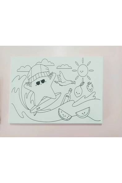 dudu ahşap 25x35 Resimli Tuval Çocuk Boyama Seti-Deniz Yıldızı-6 renk akrilik boya ve 2 adet fırça - 7