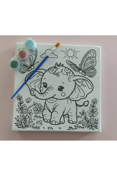 dudu ahşap 20x20 Resimli Tuval Çocuk Boyama Seti- Sevimli Tavşan 3 Akrilik Boya+ 1 Fırça ile birlikte - 3