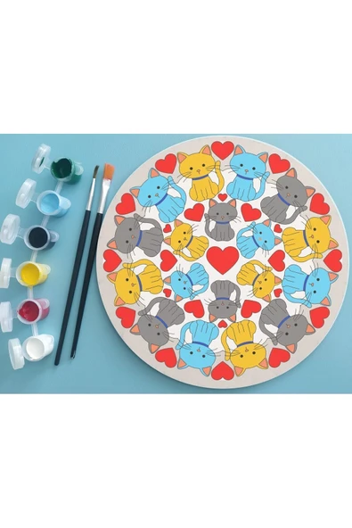 dudu ahşap 2Li Mandala Boyama Seti- 2 DESENLİ PLAKA-6 RENK AKRİLİK BOYA-2 ADET FIRÇA - 3