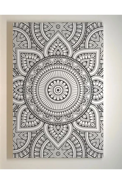 25x35 Resimli Tuval Çocuk Boyama Seti- OTANTİK-MANDALA-6 renk akrilik boya ve 2 fırça adet fırça