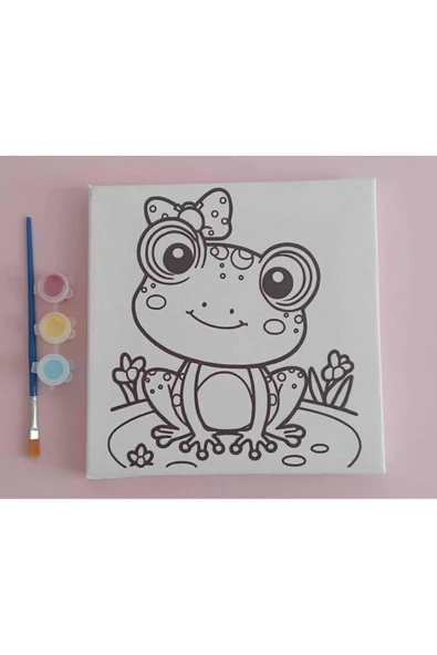 dudu ahşap 20x20 Resimli Tuval Çocuk Boyama Seti- Kurbağa Prenses 3 Akrilik Boya+ 1 Fırça ile birlikte - 3