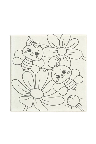 TATİL ETKİNLİĞİ-2'li Tuval Boyama Seti. 20x20 CM UV baskı + 6 Akrilik Boya + 1 Fırça-MODEL-52 - 2