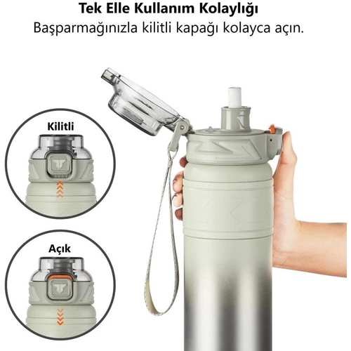 TKK Çelik Termos Matara 900ML Gri Yeşil - 4